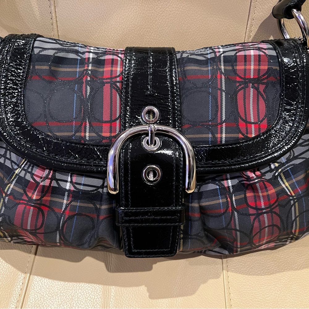EUC red plaid tartan Coach purse